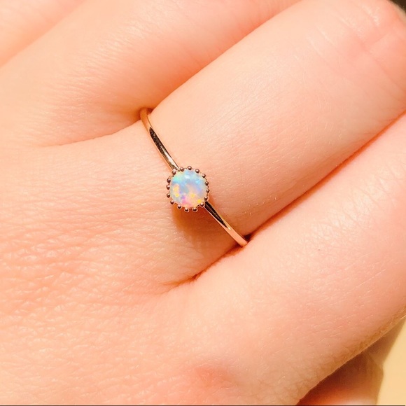 NEW Delicate Round Opal Rose Gold Ring - Picture 2 of 7